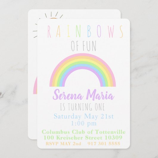 Pastel Rainbow Invitation Kaart (Voorkant / Achterkant)