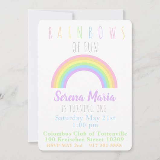 Pastel Rainbow Invitation Kaart (Voorkant)