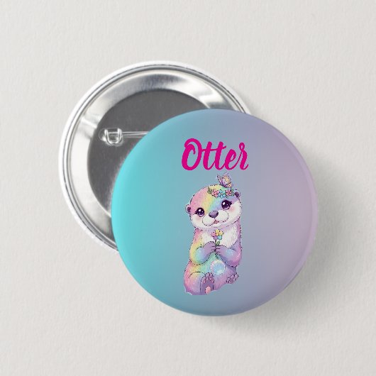 Pastel Rainbow Kawaii Otter Kids Birthday Button (Voorkant /achterkant)