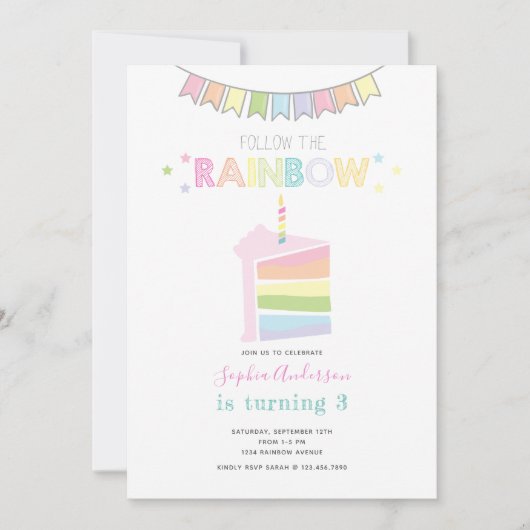 Pastel Rainbow Kids Verjaardagsfeest Kaart (Voorkant)
