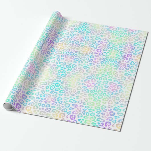 Pastel Rainbow Leopard Pattern Cadeaupapier (Uitgerold)