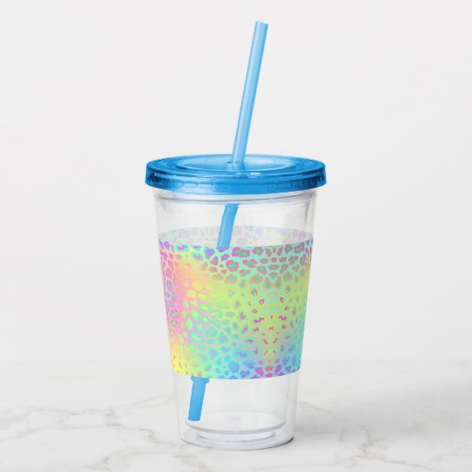 Pastel Rainbow Leopard Print Acryl Drinkbeker (Achterkant)