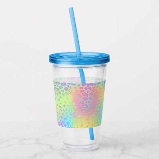 Pastel Rainbow Leopard Print Acryl Drinkbeker (Links)
