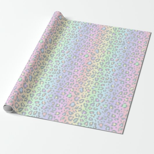 Pastel Rainbow Leopard Print Cadeaupapier (Uitgerold)