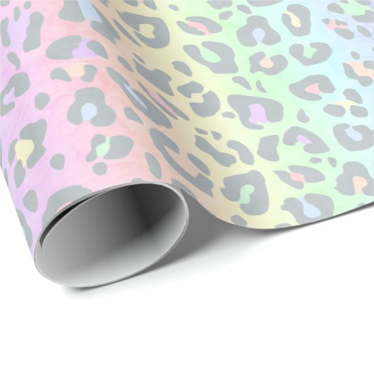 Pastel Rainbow Leopard Print Cadeaupapier (Rol Hoek)