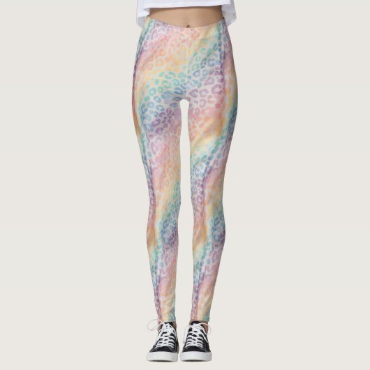 Pastel Rainbow Leopard Print Leggings (Voorkant)