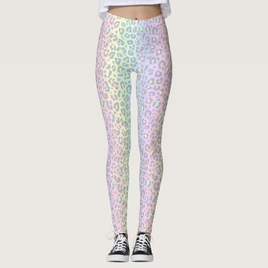 Pastel Rainbow Leopard Print Leggings (Voorkant)