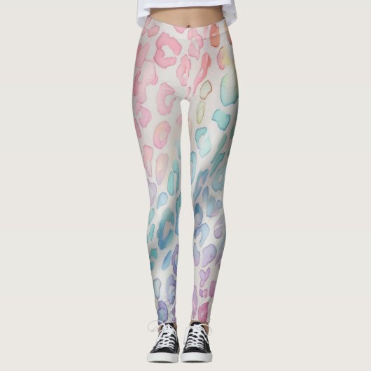 Pastel Rainbow Leopard Print Leggings (Voorkant)