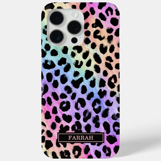 Pastel Rainbow Leopard Print Monogrammed Case-Mate iPhone Case (Achterkant)