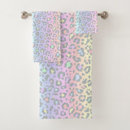 Pastel Rainbow Leopard Print Patroon Bad Handdoek (Insitu)