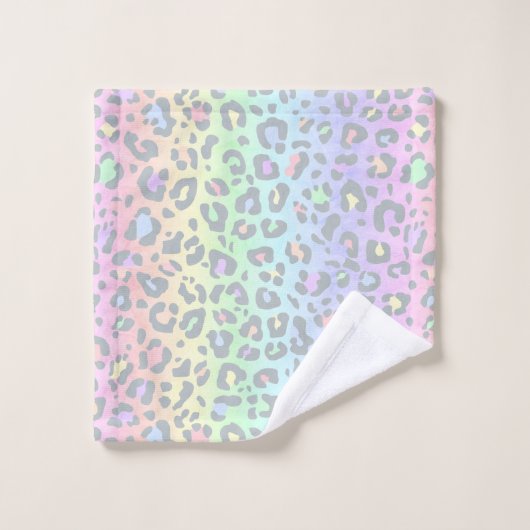 Pastel Rainbow Leopard Print Patroon Bad Handdoek (Wasdoekje)