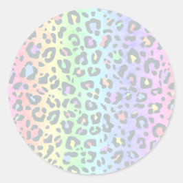 Pastel Rainbow Leopard Print Ronde Sticker