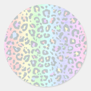 Pastel Rainbow Leopard Print Ronde Sticker