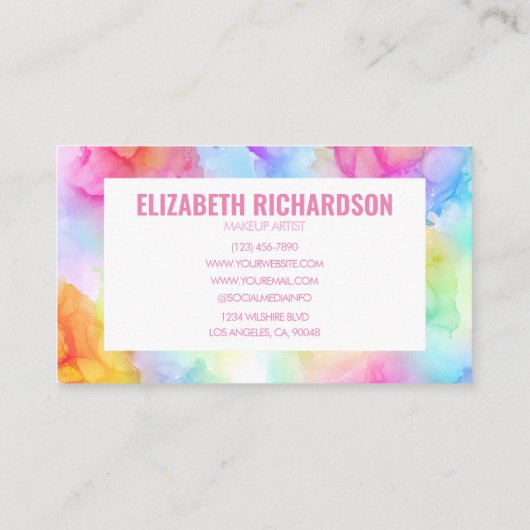 Pastel Rainbow Levendige Heldere Kleurrijke Waterv Visitekaartje (Achterkant)