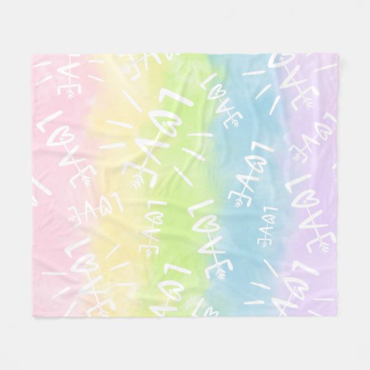 Pastel Rainbow Love Fleece Deken (Voorkant (Horizontaal))