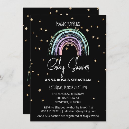 ** Pastel Rainbow Magic Baby shower Kaart (Voorkant / Achterkant)