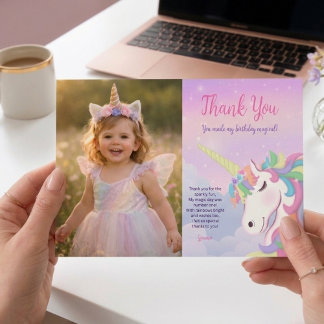 Pastel Rainbow Magical Birthday Thank You Card Feestdagenkaart