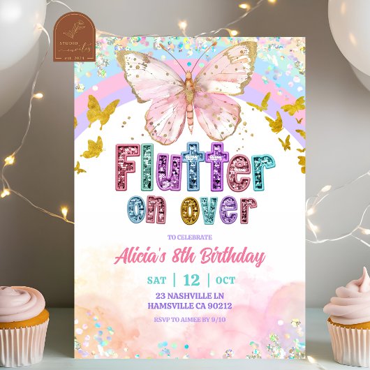 Pastel Rainbow Magical Butterfly Birthday Kaart