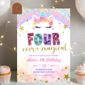 Pastel Rainbow Magical Unicorn 4th Birthday Kaart
