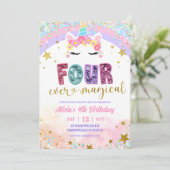 Pastel Rainbow Magical Unicorn 4th Birthday Kaart (Staand voorkant)