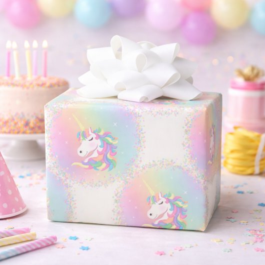Pastel Rainbow Magical Unicorn Birthday Cadeaupapier