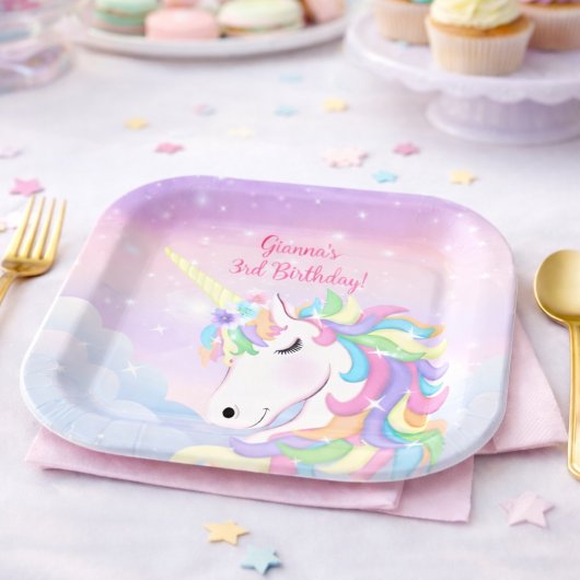 Pastel Rainbow Magical Unicorn Clouds Papieren Bordje