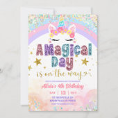 Pastel Rainbow Magical Unicorn girl birthday  Kaart (Voorkant)