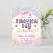Pastel Rainbow Magical Unicorn girl birthday  Kaart (Staand voorkant)