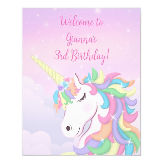 Pastel Rainbow Magical Unicorn Welcome Sign Foto Afdruk (Voorkant)