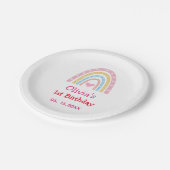 Pastel Rainbow met harten eerste verjaardagsfeest Papieren Bordje (Gekanteld)