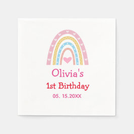 Pastel Rainbow met harten Eerste verjaardagsfeest Servet
