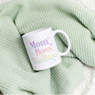 Pastel Rainbow "Mom Boss Badass" Koffie Mok