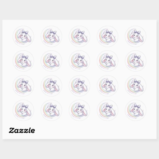 Pastel Rainbow Moon Bunny - Dreamy Starry Night  Ronde Sticker (Vel)