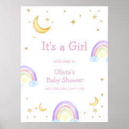 Pastel Rainbow Moon Star Baby shower Welkom Poster
