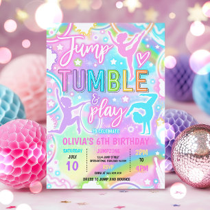 Pastel Rainbow Neon Gymnastiek Verjaardagsfeest Kaart