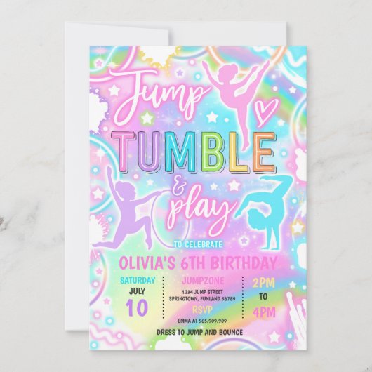 Pastel Rainbow Neon Gymnastiek Verjaardagsfeest Kaart (Voorkant)