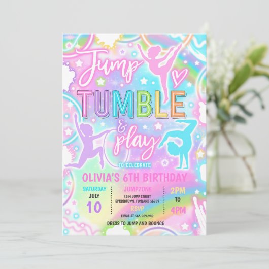 Pastel Rainbow Neon Gymnastiek Verjaardagsfeest Kaart (Staand voorkant)