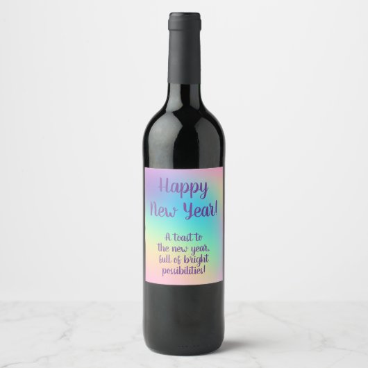 Pastel Rainbow nieuwjaarspartij Wijn Etiket (Voorkant)