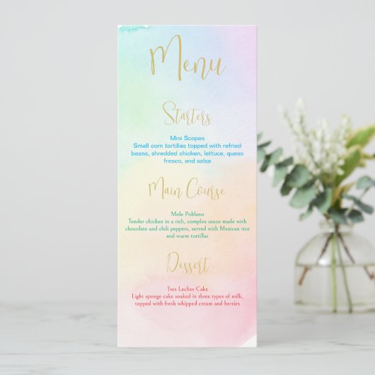 Pastel rainbow ombre baby shower menu (Staand voorkant)