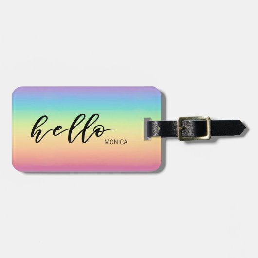 Pastel Rainbow Ombre Hallo gepersonaliseerd Bagagelabel (Voorkant horizontaal)