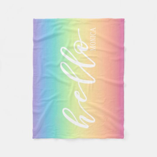 Pastel Rainbow Ombre Hallo gepersonaliseerd Fleece Deken (Voorkant)