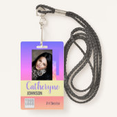 Pastel Rainbow Ombre Logo Barcode ID Sjabloon Card Badge (Voorkant met draagriem)