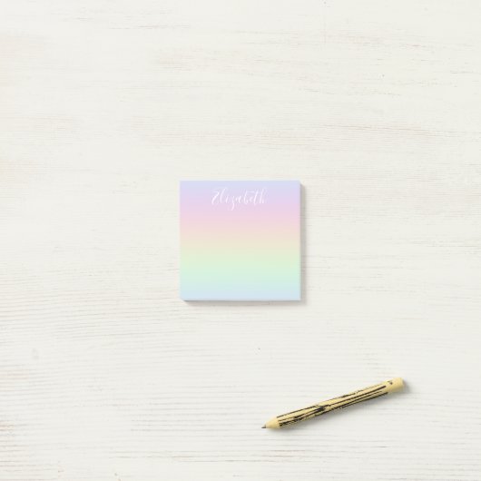 Pastel Rainbow Ombre Witte Kalligrafie Post-it® Notes (Op bureau)