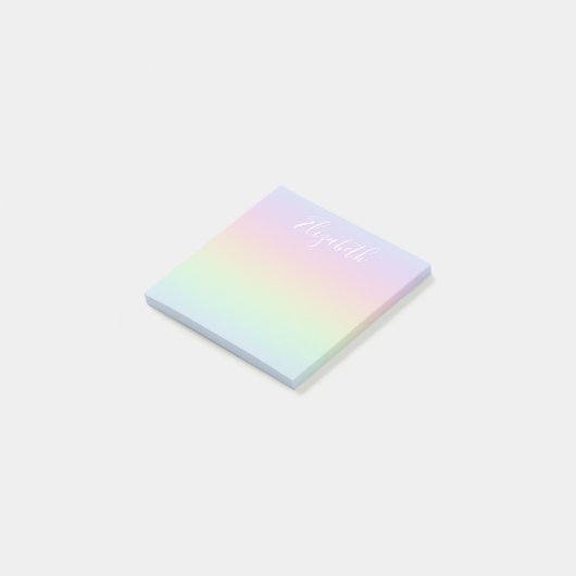 Pastel Rainbow Ombre Witte Kalligrafie Post-it® Notes (Schuin)