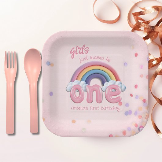 Pastel Rainbow One First Birthday Party Papieren Bordje
