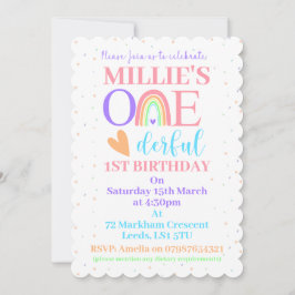 Pastel Rainbow ONEderful 1e verjaardagsfeestje Uit Kaart