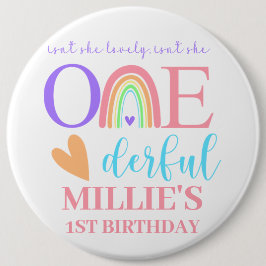 Pastel Rainbow ONEderful 1st Verjaardag Round Badg Ronde Button 6,0 Cm