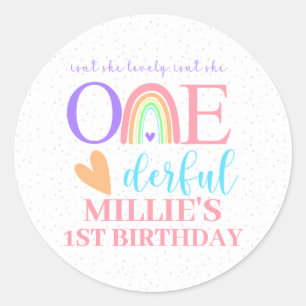 Pastel Rainbow ONEderful 1st Verjaardag Stickers