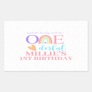 Pastel Rainbow ONEderful 1st Verjaardag Stickers