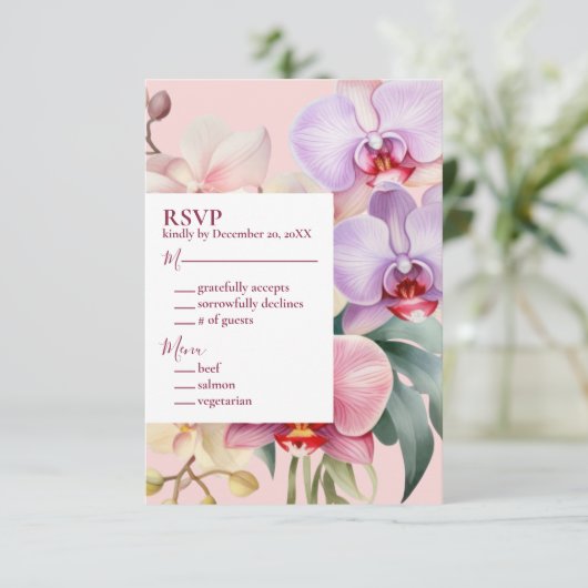 Pastel Rainbow Orchids RSVP Response Kaart (Staand voorkant)
